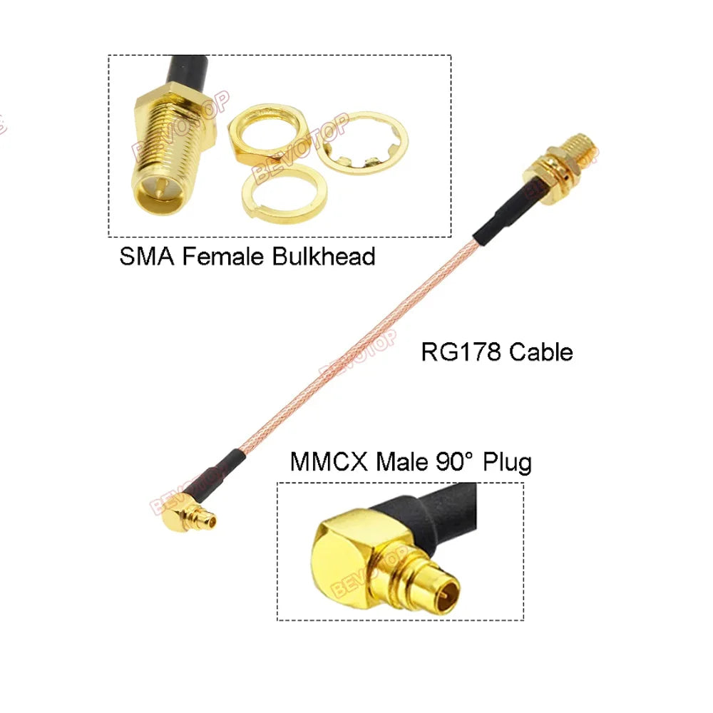 10PCS/LOT SMA to MMCX Cable RP-SMA / SMA Female to MMCX Male Straight 180°/ Right Angle 90° PLUG RG178 Pigtail RF Coaxial Jumper
