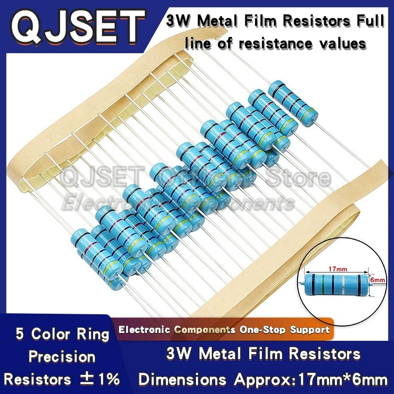 10pcs 3W Precision Metal Film Resistors 1% 3W 10 47 100 200 220 470 510 Ohm 1K 22K 4.7K 10K 47K 100k 200k 220k 510k 470k 1M Ohms
