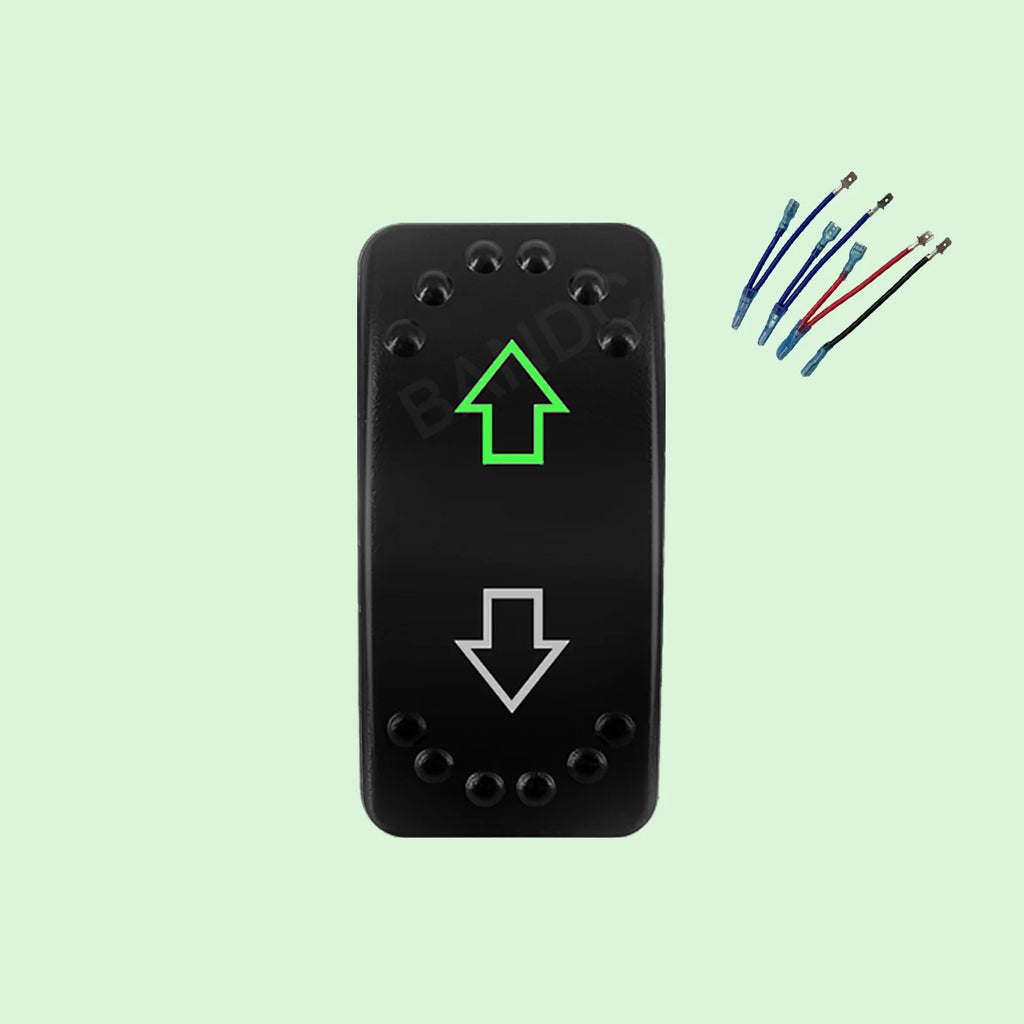 UP DOWN ARROWS Momentary Rocker Switch 7P (ON)-OFF-(ON) DPDT Retractive Switch + Wires for Car Boat Marine Vehicle Yacht Ship