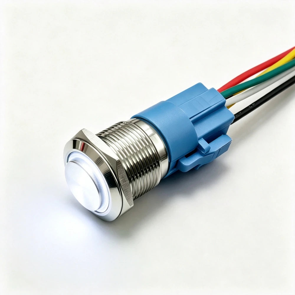 12/16/19/22mm Metal Push Button IP66 Waterproof Self Reset Latching Red LED 1NO1NC Plug Terminal 5V 12V 220V Control Switch Blue