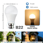 2Pack Led Sensor Control Bulb B22 E27  Bulb Light Dusk To Down AC100-240V 1000lm 10W 3000K-6000K for Underground Garage Corridor