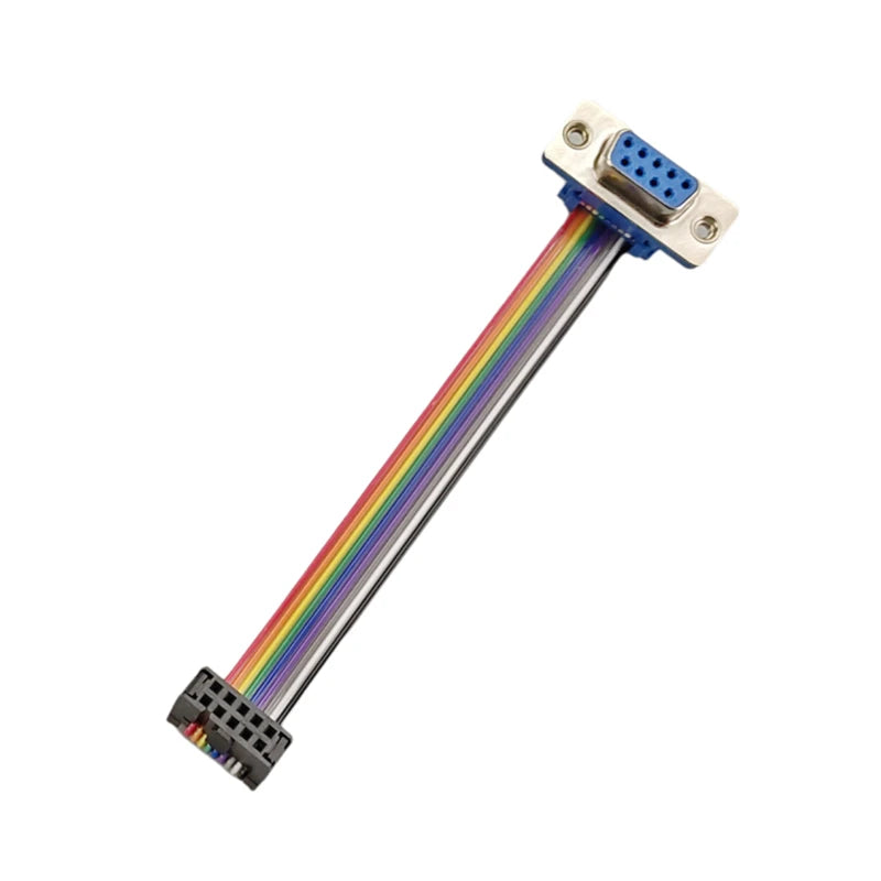 D-Sub DB9 9 Pin Male / Female Connector to FC-10P IDC Female 2.54mm 10 Pin Rainbow / Multicolor Flat Ribbon Cable to DIDC 9P