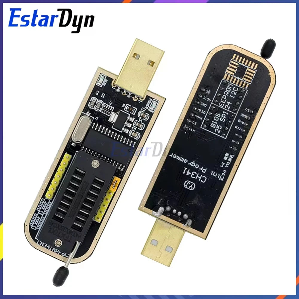 CH341 CH341A/CH341B Programmer 1.8V/3.3V/5V USB EEPROM Flash BIOS Burner for 24CXX/25CXX/93CXX with SOIC8 Test Clip & Adapter