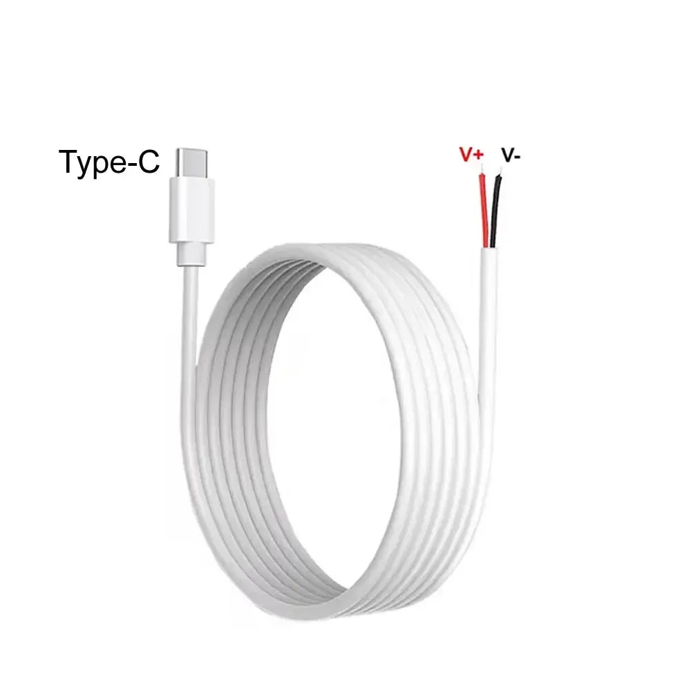 DIY USB C to 2 Pin Bare Wire Open End Power Cable, 5V USB Type C Male Plug 2 Pin Pigtail Cable, for Type C Replacement or Repair