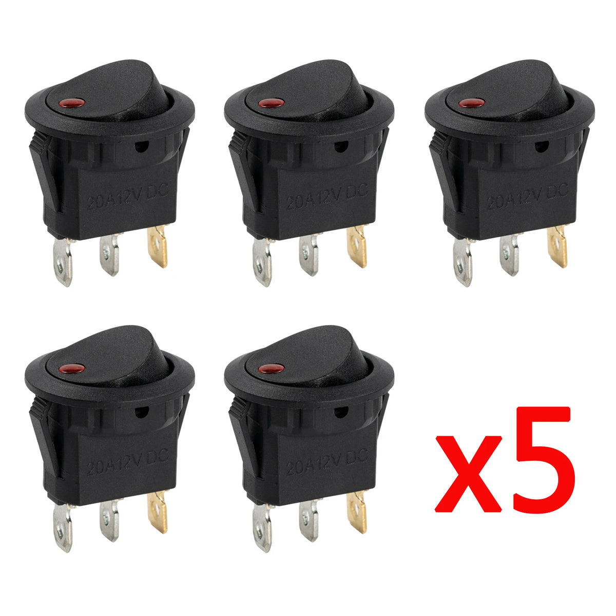 5Pcs/Set Rocker Switch Toggle DC 12V 20A Red LED Light Car Auto Boat Dash Round ON/OFF SPST Button Luminescence Car Accessories