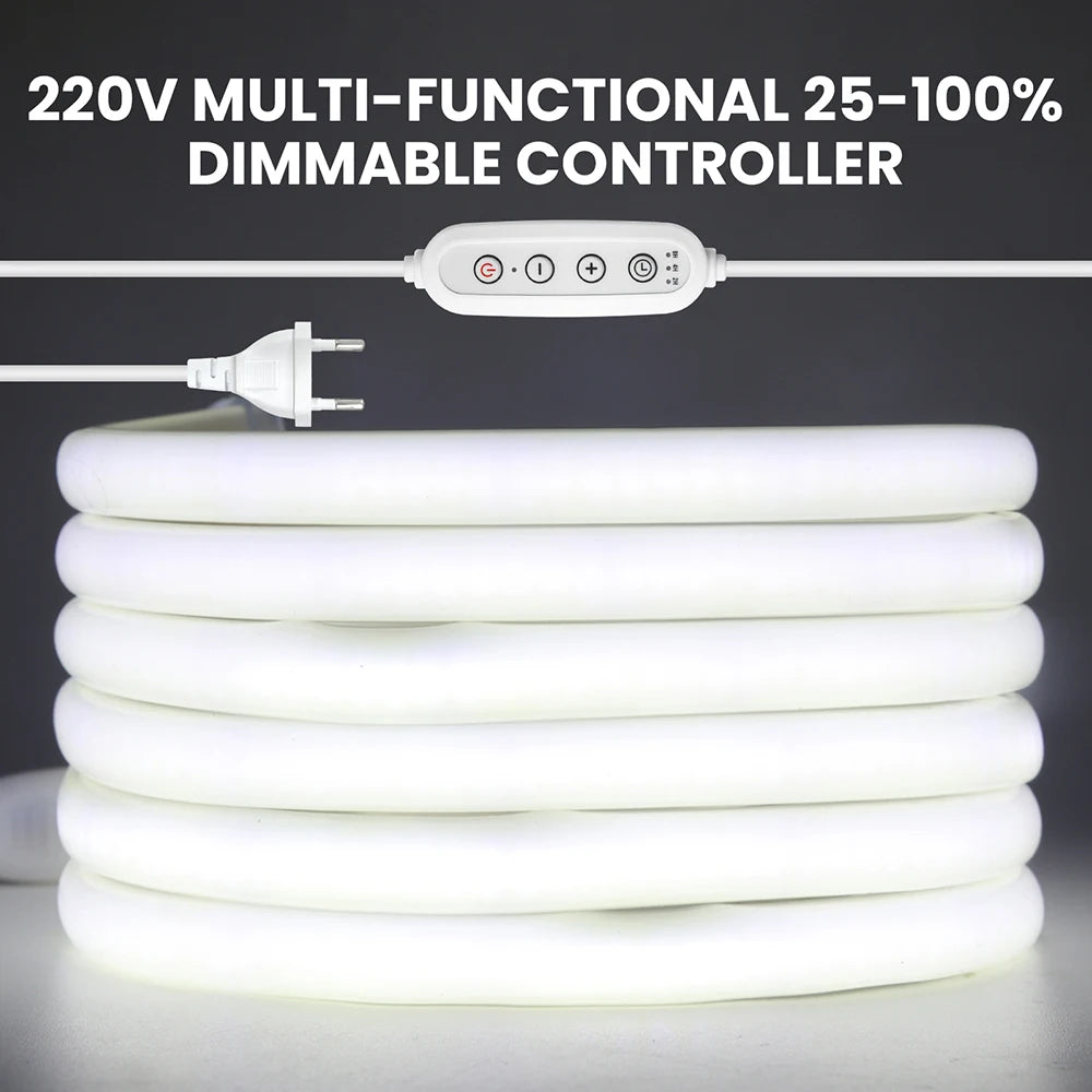 Dimmable Switch 220V COB LED Strip Neon Light Dimmer Power Kit Waterproof 3000K 4000K 6000K 288LED Kitchen Room Decor Flex Lamp