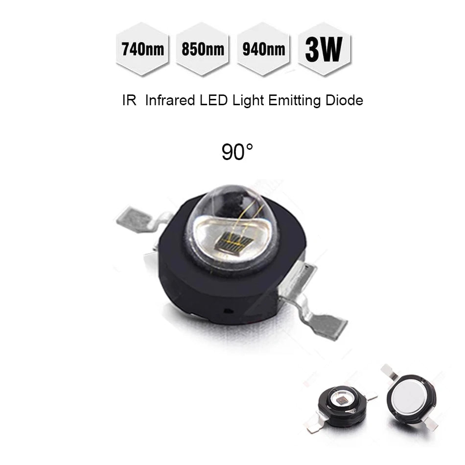 3W High Power LED beads IR 850nm 940nm 740nm 60 90 120 degree Infrared LED IR Light Emitting Diode  for Night Vision CCTV DIY