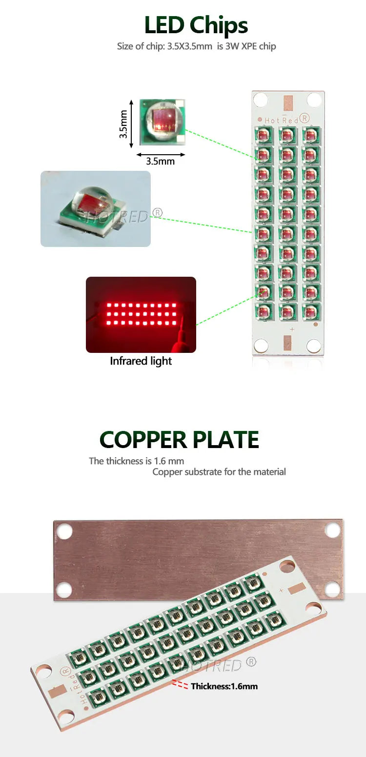 High Power LED Chip IR Infrared 730nm 810Nm 850nm 940nm Deep Red 660nm 30W 50W 100W Grow Plant Light for Night Vision CCTV Camer