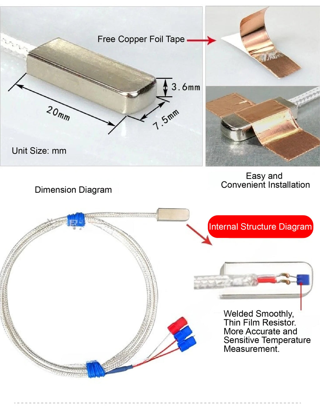Adhesive RTD Stick-on Temperature Sensor Surface Mount RTD Pasted Type Surface End RTD Self-Adhesive RTD