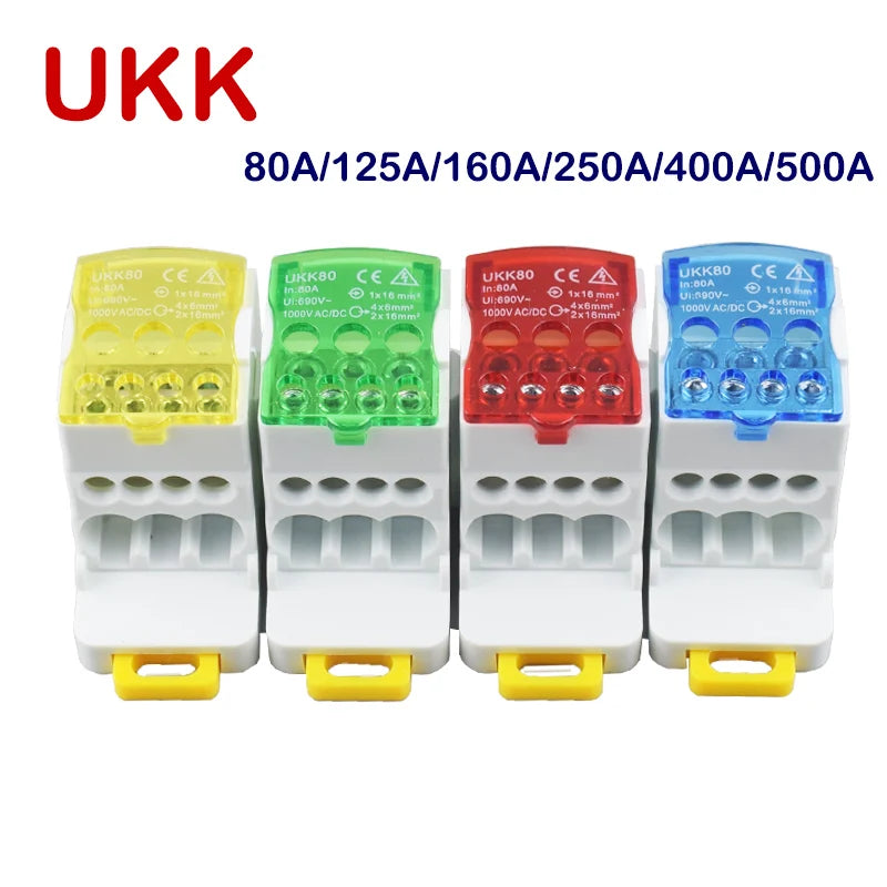 Terminal Block UKK80A UKK125A UKK160A Electric Wire Connector 1 in many Out Din Rail distribution Wiring Accessories Blue Yellow
