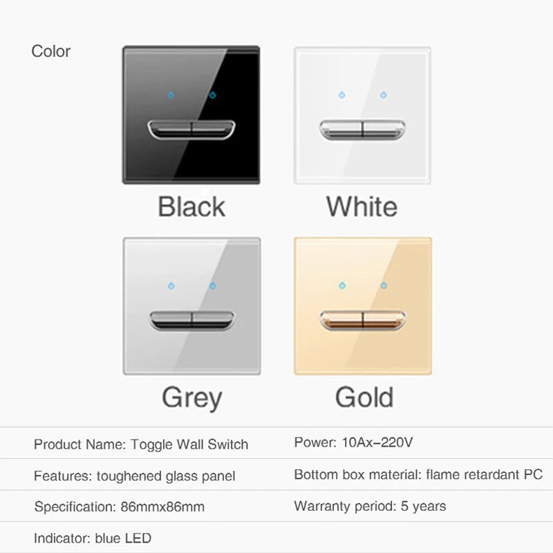 Gold Tempered Glass Wall Switch Panel Led European 16a Socket Retro Toggle Light Switch Eu Uk Standard 2usb Socket 1Gang-4gang