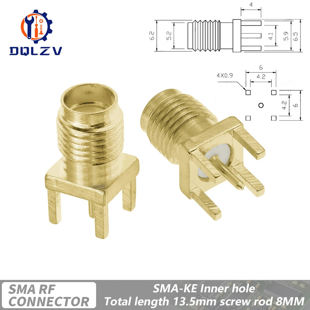 SMA Male Female Straight Connector 90 Degree Solder Edge PCB Straight Right angle Mount RF Copper Plug Socket
