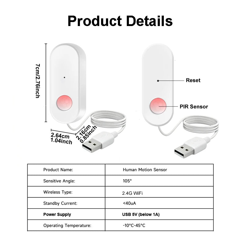 WiFi Human Motion Sensor PIR Infrared Detector Works With Tuya Smart Life APP Home Security Anti-theft Devices Support Alexa