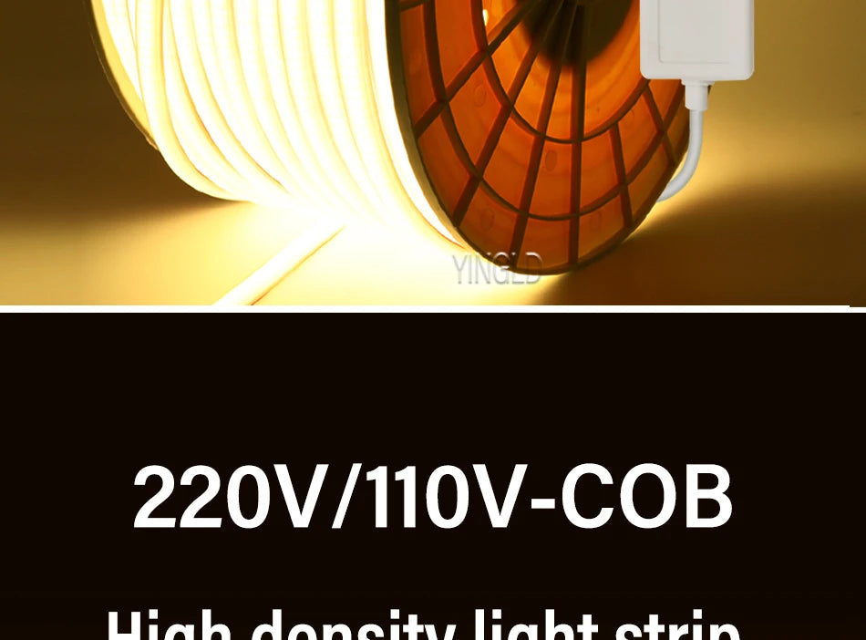 220V COB LED Strip Light High Bright Switch/Dimmable US 110v EU Plug Neon Tape Kitchen Cabinet  lighting Waterproof garden
