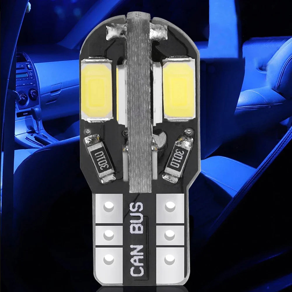 10PCS W5W T10 LED Bulbs Canbus 5730 8SMD 12V 6000K for Car Turn Signal Reading Brake Trunk Hood Width Clearance Lights