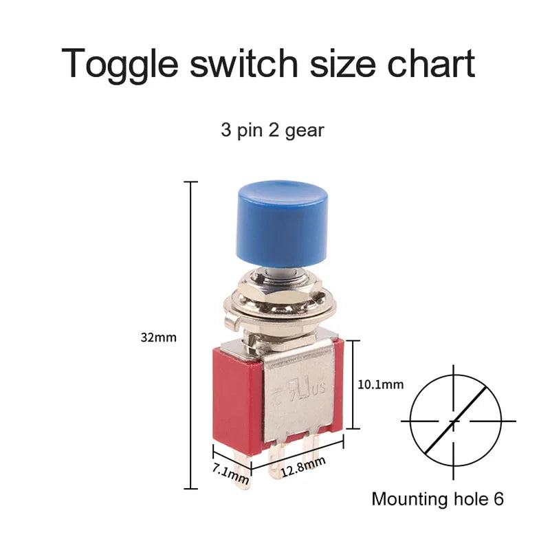 5PCS 3Pin C-NO-NC Reset Latching Toggle Switch Automatic return Push Button (ON)-OFF 5A125V/2A250V 6mm Mini Toggle Switches