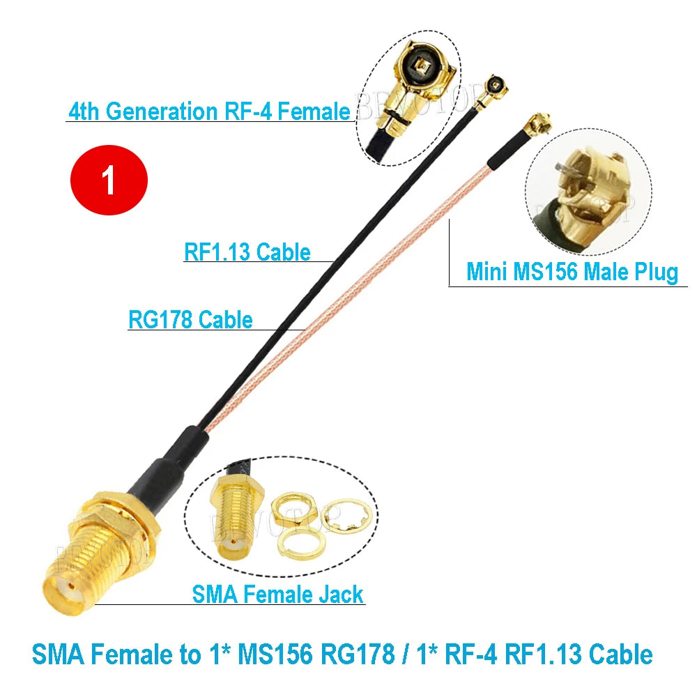 1PCS RP-SMA / SMA Female to 1x Mini MS156 Male +1x MHF4 Female RG178 RF1.13 Cable Antenna Extension Jumper Pigtail BEVOTOP