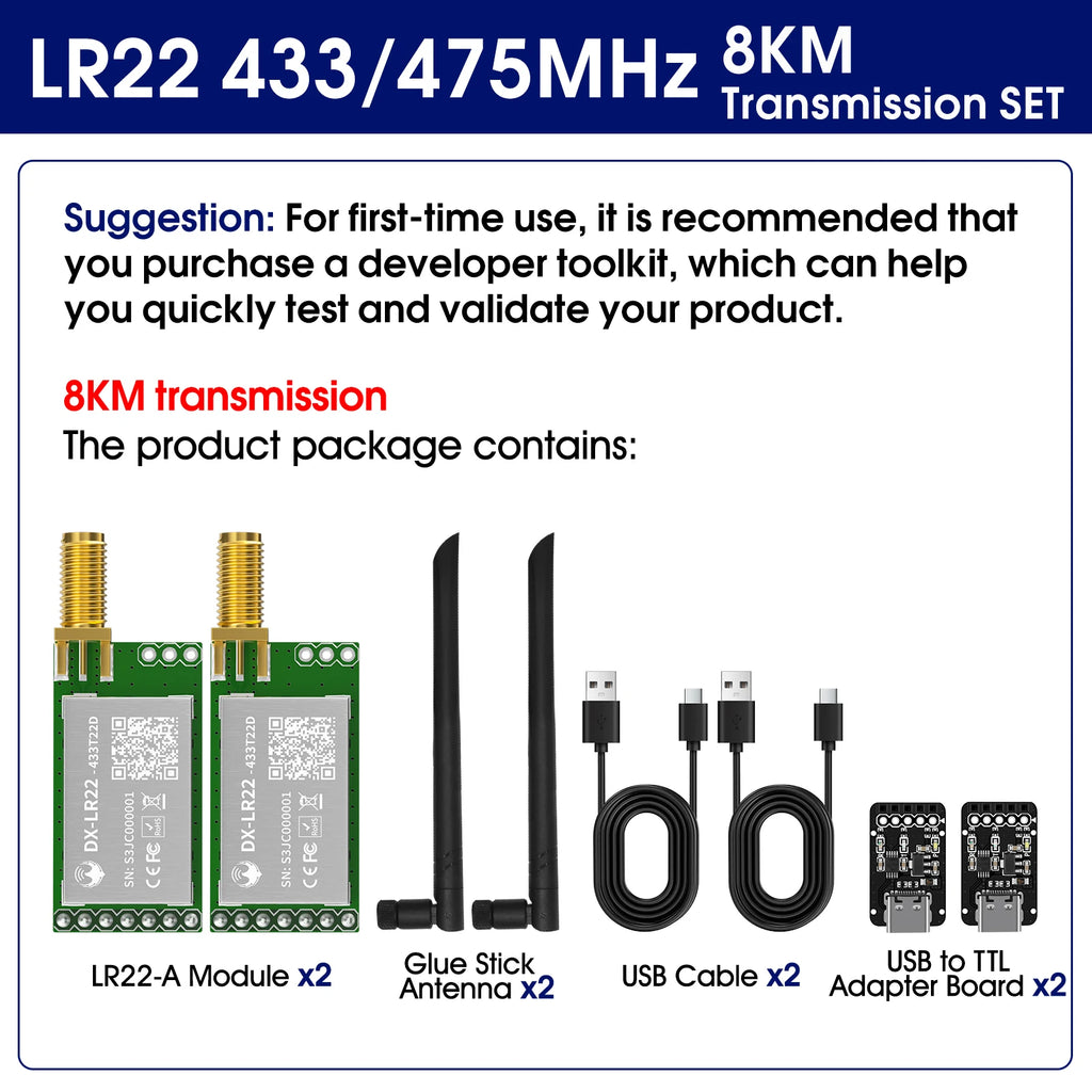 DX-LR22 LLCC68 LoRa UART Module AT Command 432-533/850-949MHz 5KM Long Range No Coding Required CE FCC for Arduino
