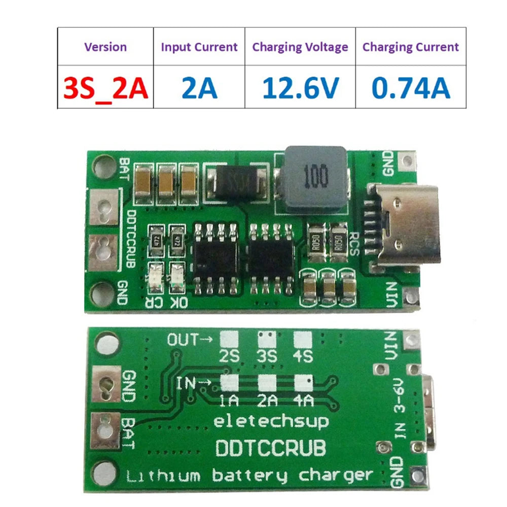 Type C BMS 2S 3S 4S 1A 2A 4A 18650 Lithium Battery Charger Board USB C Step-up Boost Module For Li-Po Polymer Power Bank