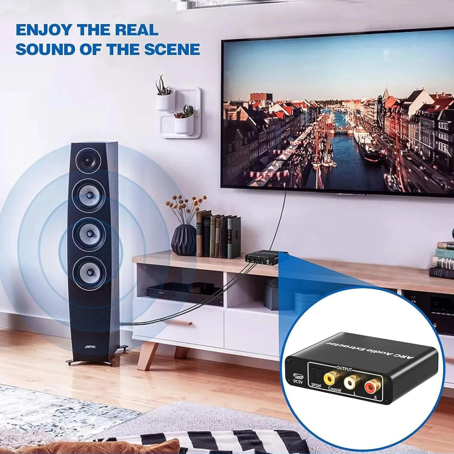 192KHz ARC Audio Extractor HDMI-compatible ARC to Optical Coaxial RCA 3.5mm Jack Converter for HDTV Speaker Soundbar Headphone
