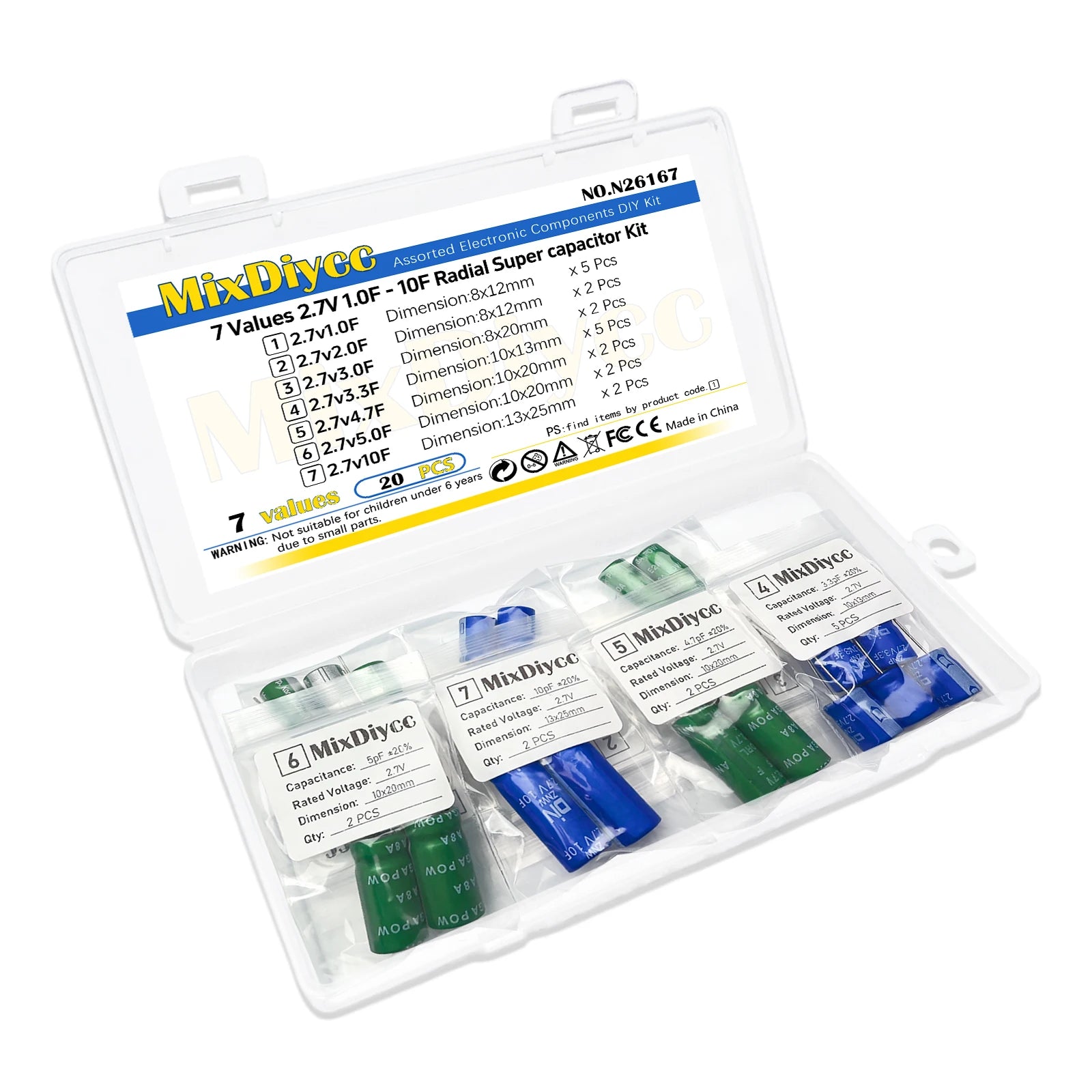 7 Values 2.7V Supercapacitor Kit 1F/2F/3F/3.3F/4.7F/5F/10F Farad capacitor Total 20 Pcs