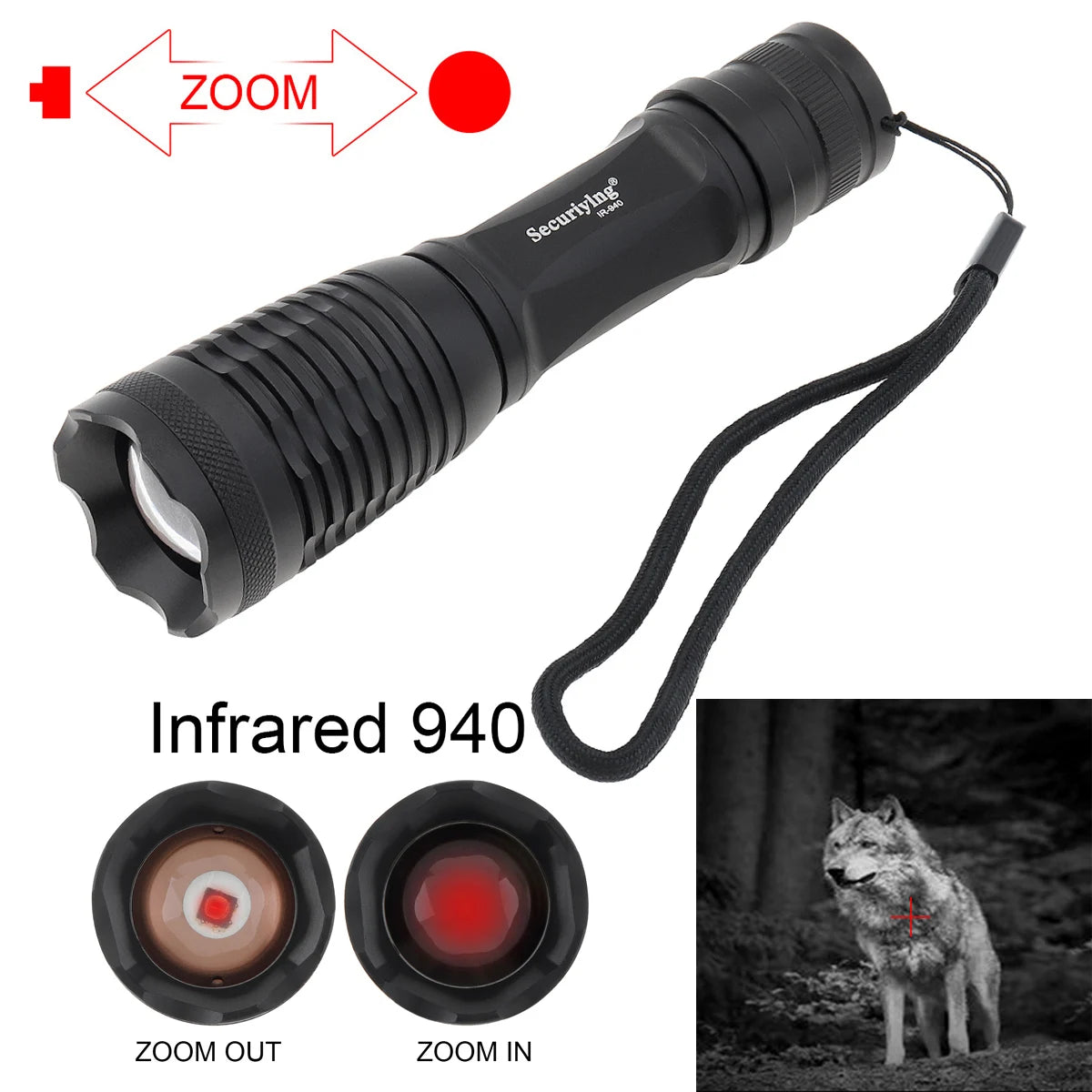 LED Tactical IR Flashlight 1000 Lumen Zoomable Focus 940nm 850nm Torch Infrared Light Hunting Torches Night Vision For Camping