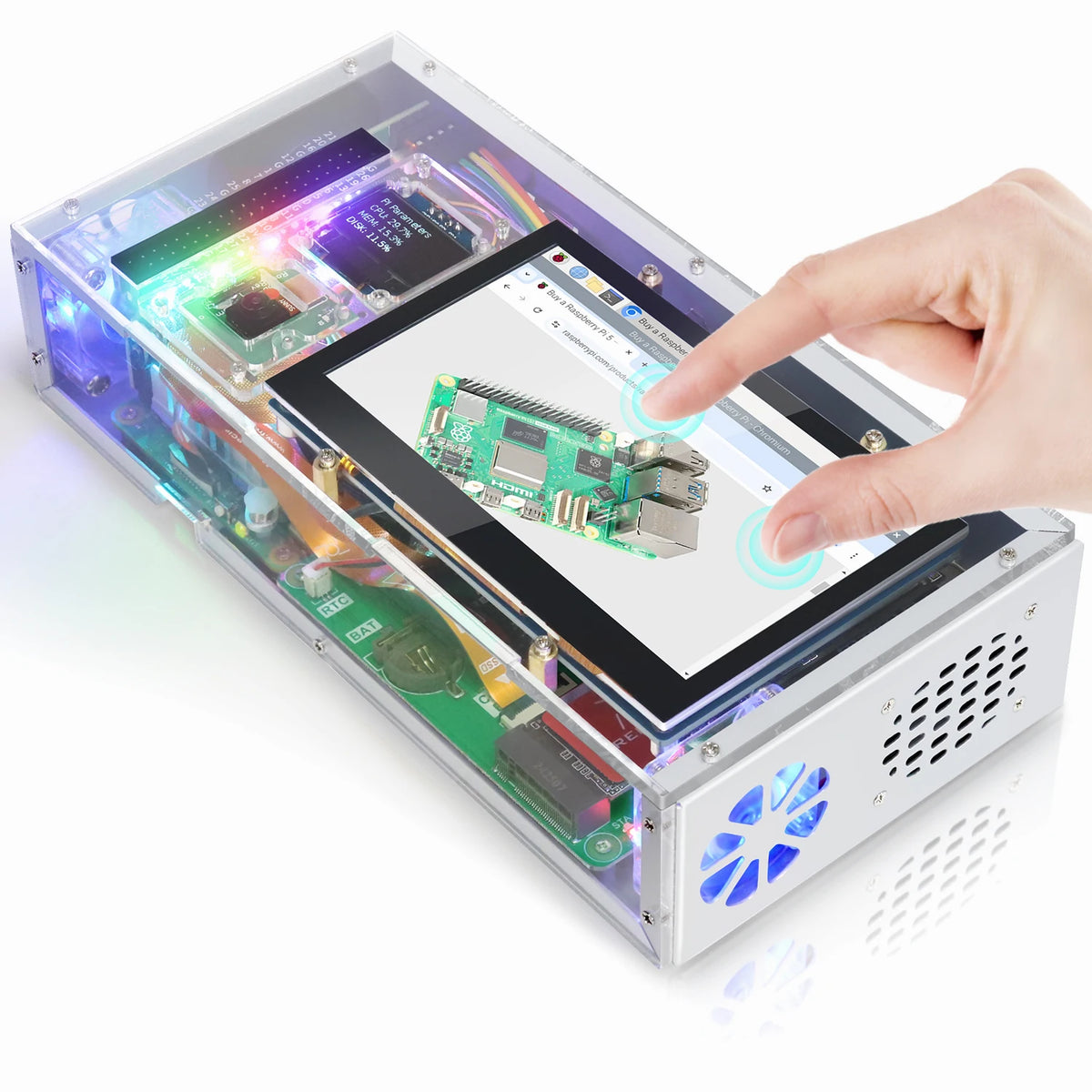 Freenove Computer Case Kit for Raspberry Pi 5 with M.2 NVMe SSD 4.3 Inch Touchscreen 5 MP Camera OLED Screen Stereo Speakers
