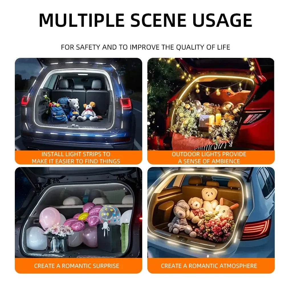 Car high brightness trunk lighting ambient light interior decoration LED wiring free automatic sensing tailgate light strip