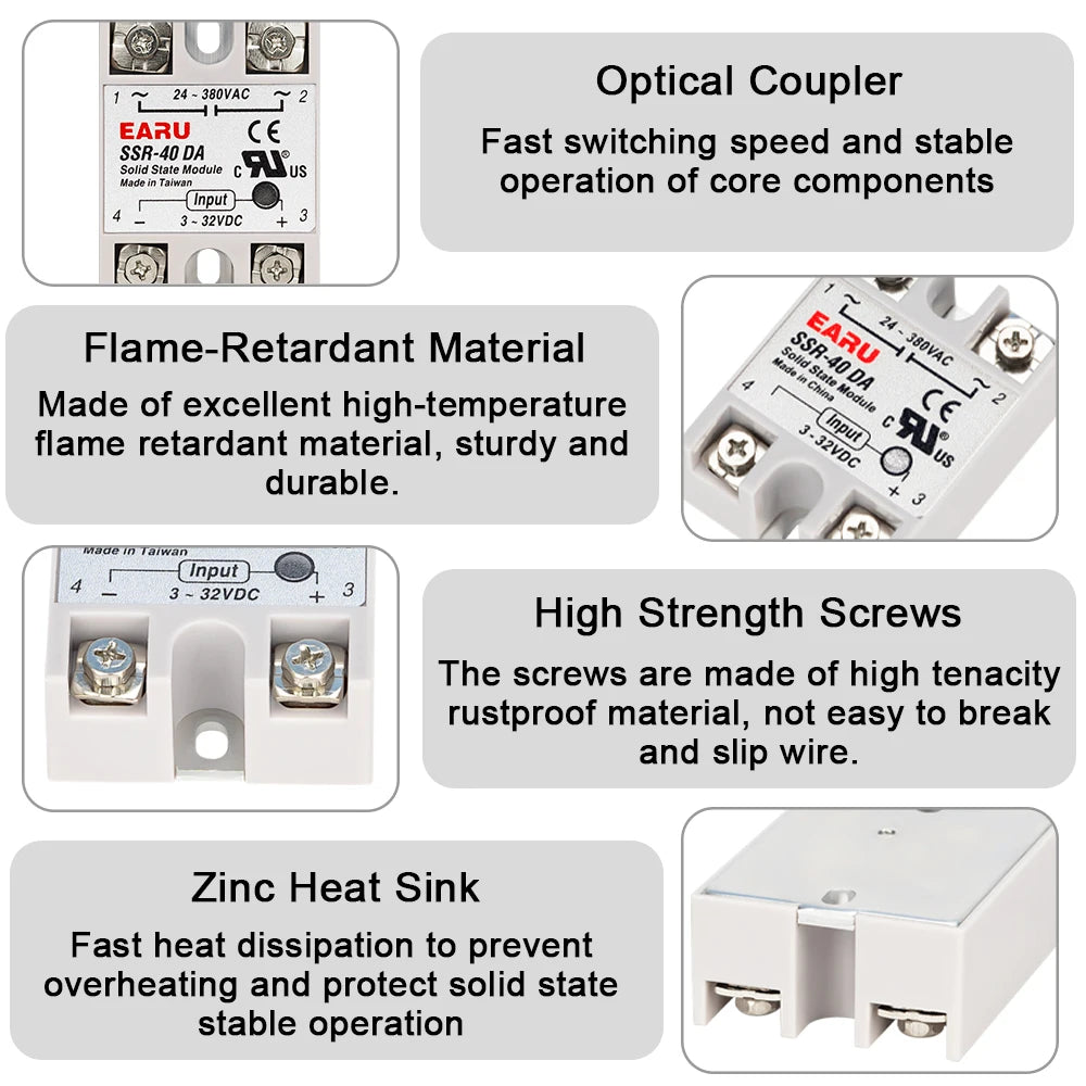 EARU Solid State Relay Single Phase SSR-25DA SSR-40DA SSR-40AA SSR-40DD SSR 10/25/40/60/80/100A DD DA AA PID Temperature Control