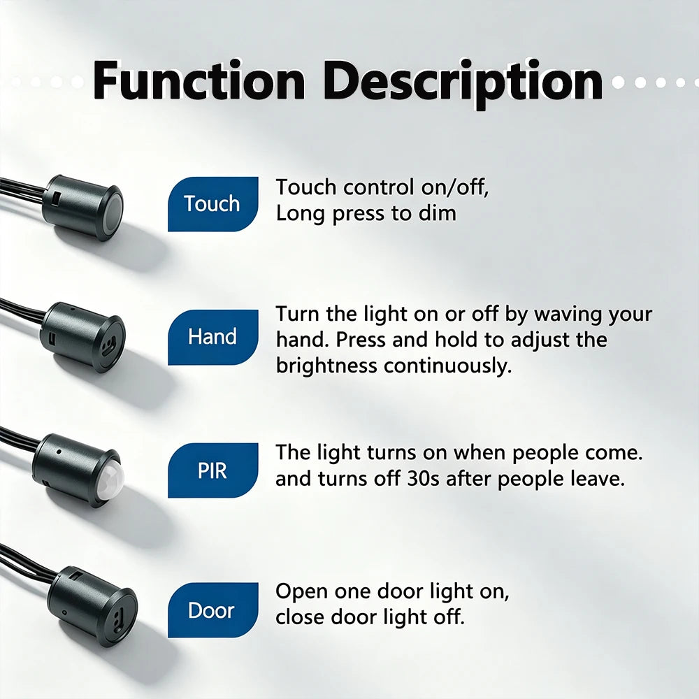 DC12V24V Cabinet Closet Light Sensor Switch Intelligent Human Touch Dimming Hand Sweep Door Control Sensor Hidden Installation