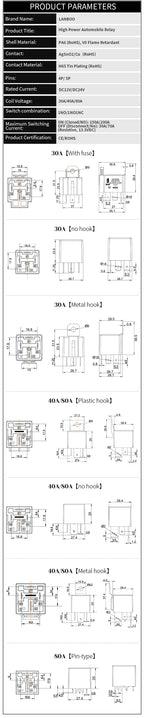 LANBOO 40A High Power Automotive Relay Car Control Relay for 12V/24V Vehicles for Automotive Use