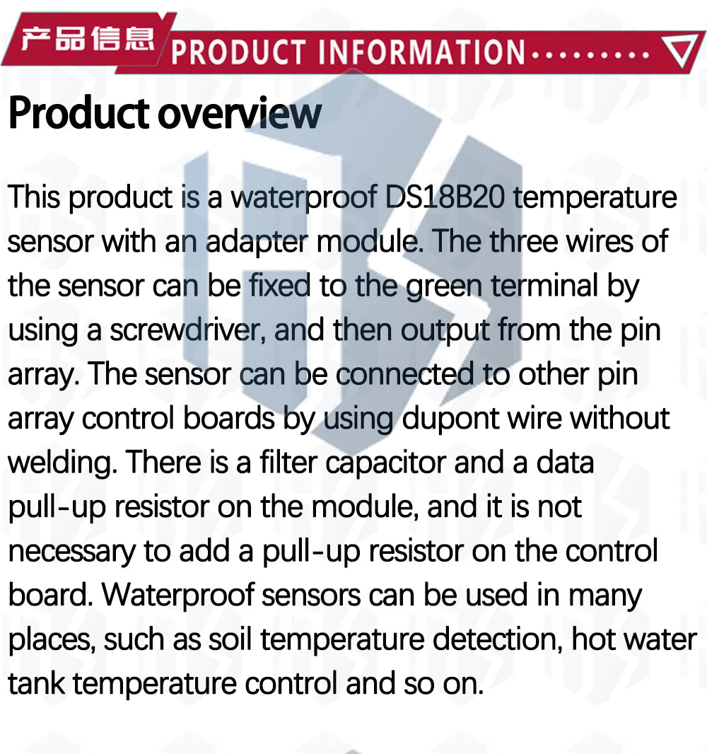 Waterproof DS18B20 Temperature Sensor Module Kit  100CM Digital Sensor Cable Stainless Steel Probe Terminal Adapter For Arduino