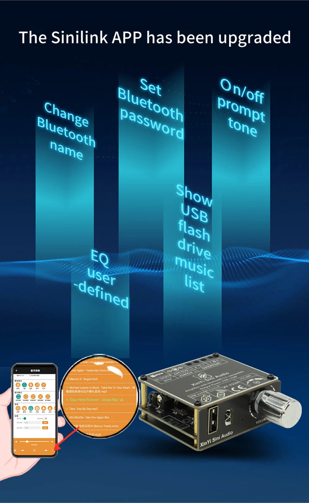 XY-Y50L Stereo BT Bluetooth-Compatible 5.1 AUX USB Audio Digital Power Amplifier Board Module 50W+50W Infrared Remote Control