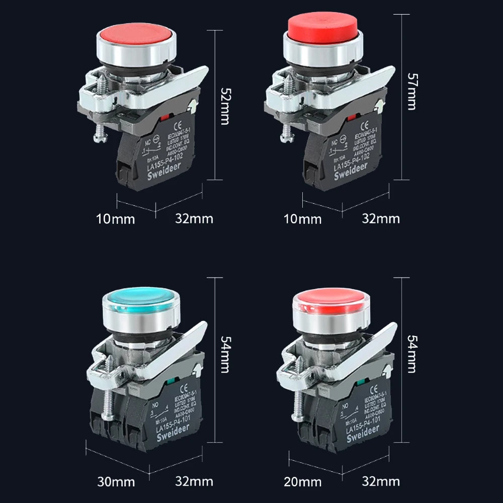 XB4 Button Switch Momentary Self Reset Flat High Head 22mm Power Push Button Switch with Light XB4-BA42 BA31 BA51 10A NC/NO Red