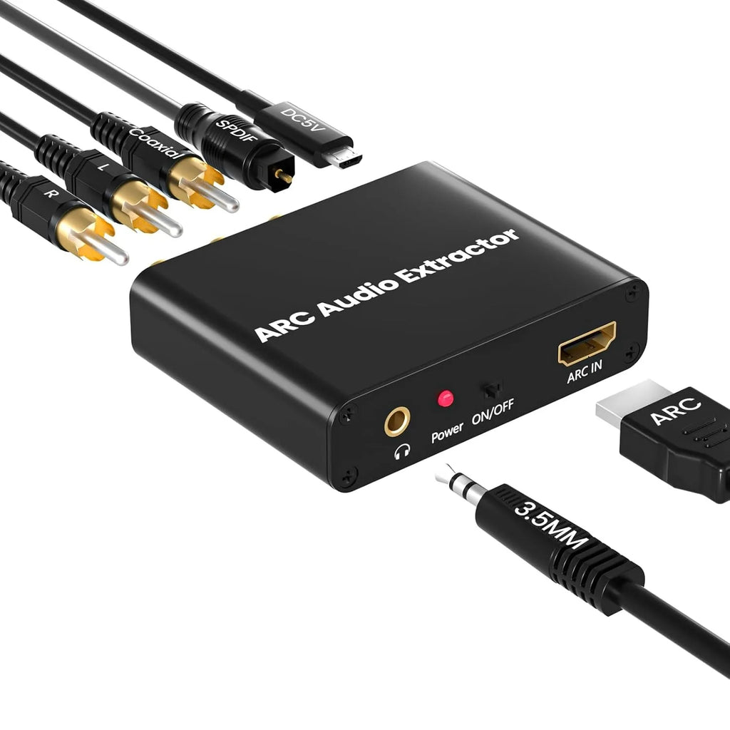 192KHz ARC Audio Extractor HDMI-compatible ARC to Optical Coaxial RCA 3.5mm Jack Converter for HDTV Speaker Soundbar Headphone