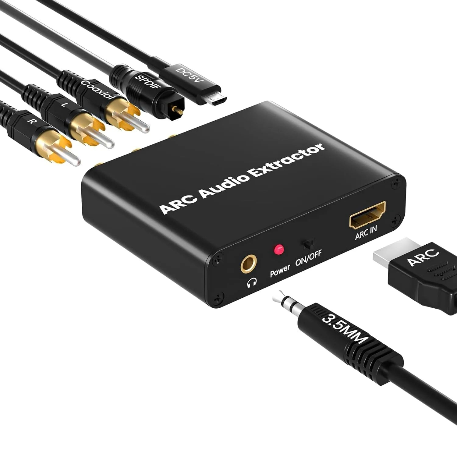 192KHz ARC Audio Extractor HDMI-compatible ARC to Optical Coaxial RCA 3.5mm Jack Converter for HDTV Speaker Soundbar Headphone