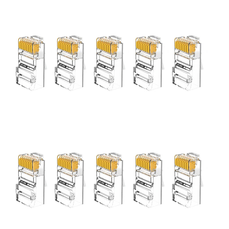 RJ45 Connector CAT6 Pass Through Connectors Crystal End Gold-Plated 8P8C Crimp UTP Standard Ethernet Network Modular Plug