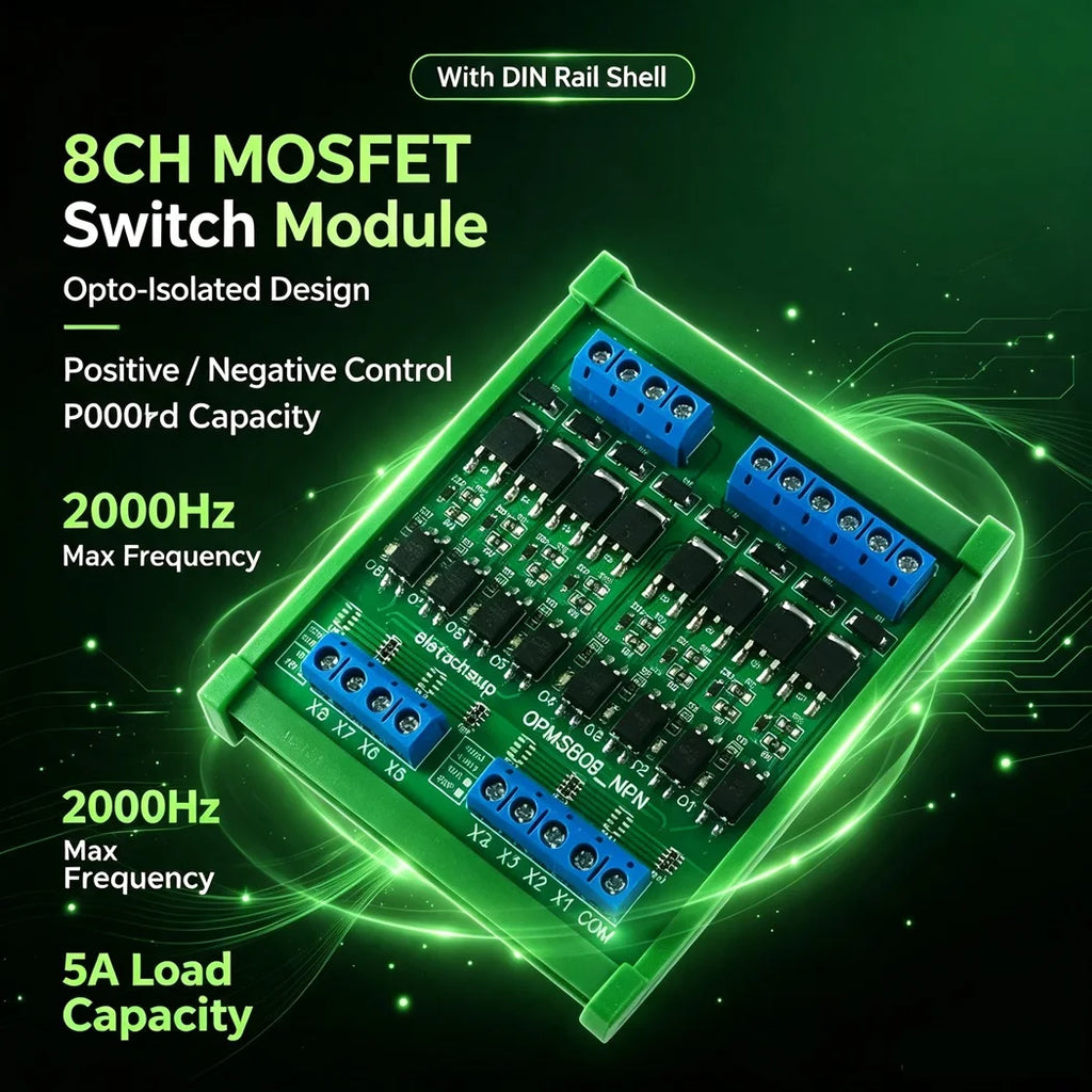 8CH Optocoupler Isolation MOSFET Output Module DIN Rail N/P Channel FET Non-contact PLC Switch Expansion Board
