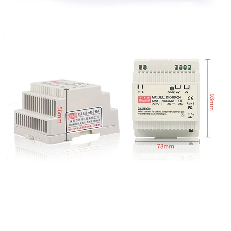 DR-60W Output 5V 12V 15V24V DIN Rail Switching Power Supply 24V DC 220V to 12V Transformer 5V Module Power Supply Box