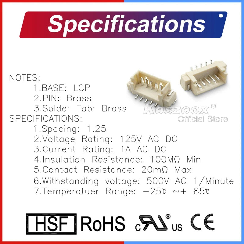 Molex 1.25mm Pitch SMT Vertical Socket Plug Header Connector by Keszoox, 53398/53261 Series (02–08, 1071), For Micro Drone DIY