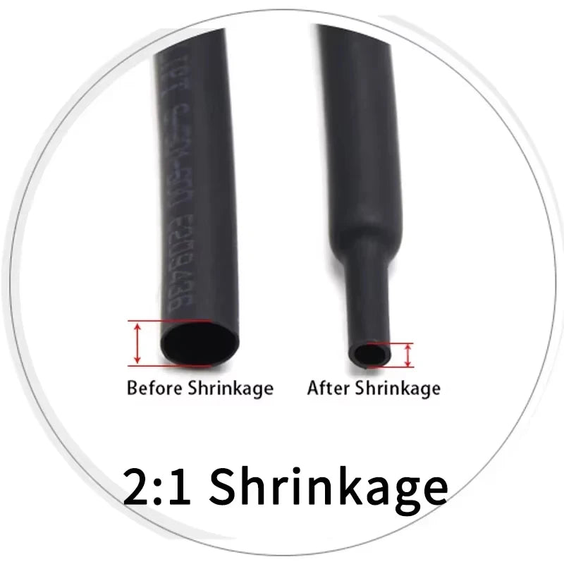 2:1 Shrink Rate Black Diameter 0.6mm ~ 210mm Heat Shrink Tube DIY Wires Cable Repair Wrap Sleeving Waterproof Polyolefin Tubing