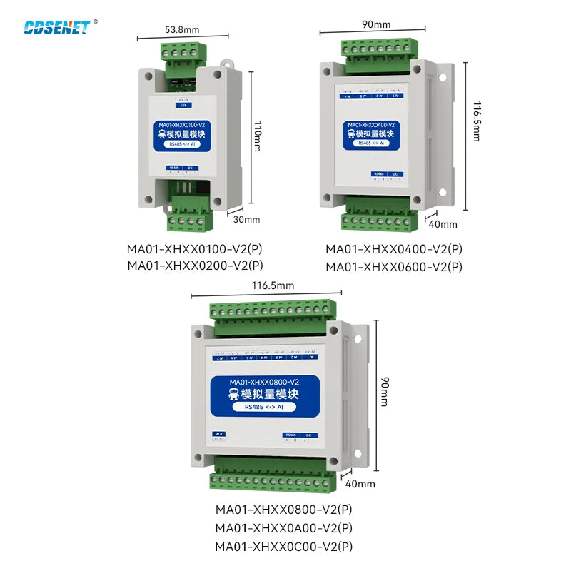 ModBus RTU Serial IO 1/2/4/6/8/10/12-Channel Analog Input Module RS485 CDSENET MA01-XHXX Rail Installation 8~28VDC Watchdog