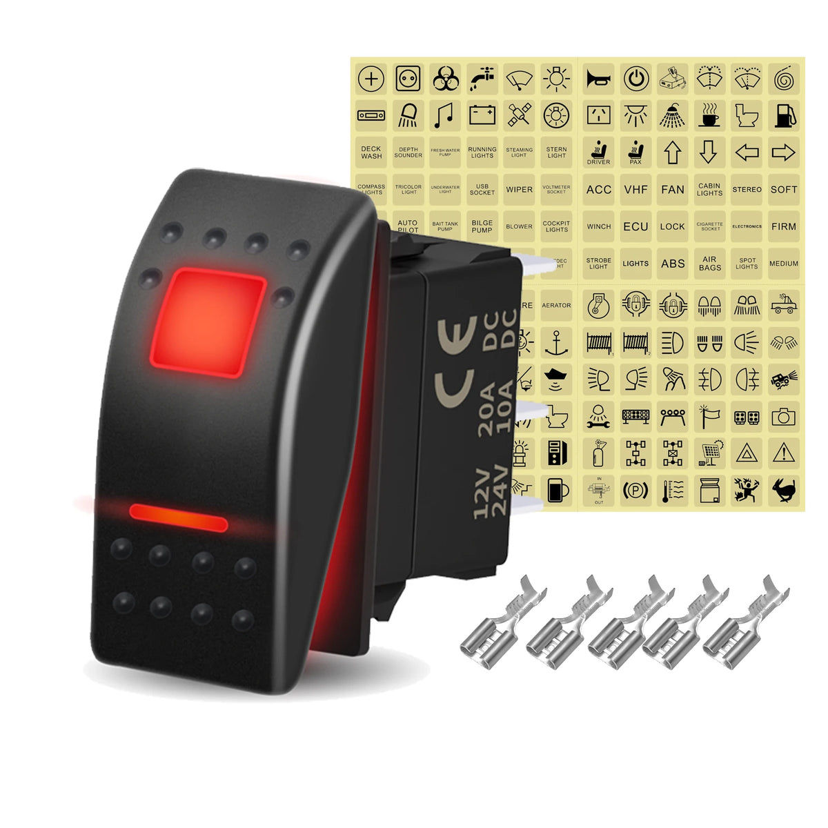 12V 20A White Lens Led Rocker Switch SPST / DPDT / Latching ON-OFF / Momentary (ON)-OFF-(ON) For Carling Switch Replace