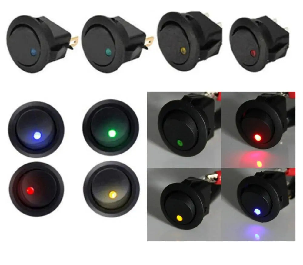 KCD1 10A 12V 220V  Rocker Switch LED Dot Light Car Boat Round ON/OFF SPST Switch