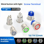 16/19/22MM Push Button Switch Screw Terminal Self-locking Latching Momentary Metal Black 12/24/220V Waterproof Power Start Stop