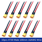 XT30 Pigtail Plug Male and Female Connector with 100mm 16AWG Tinned Wire Cable for RC Fixed wing Lipo Battery FPV Drone charger