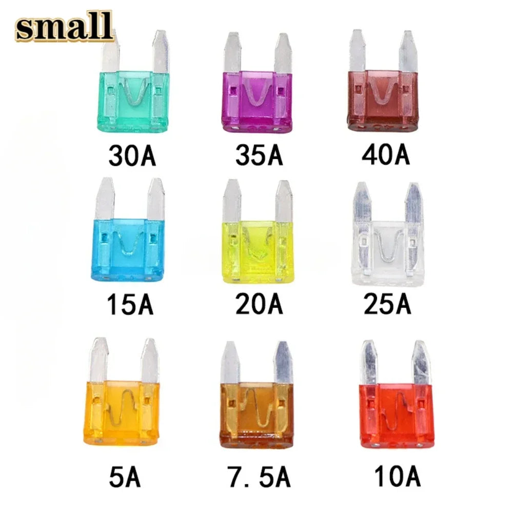 10PCS Small Blade Insert Fuse Kit 5A 7.5A 10A 15A 20A 25A 30A 35A 40A Small Car Fuses with Clap for Automotive Motorcycle