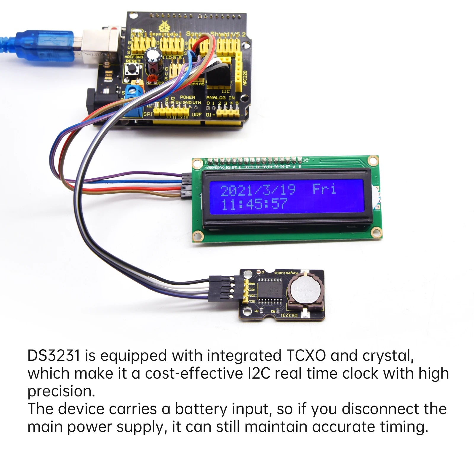 3PCS Keyestudio DS3231 Real Time Clock Module High Precision  For Arduino UNO & Mega Projects  Low Power Consumption