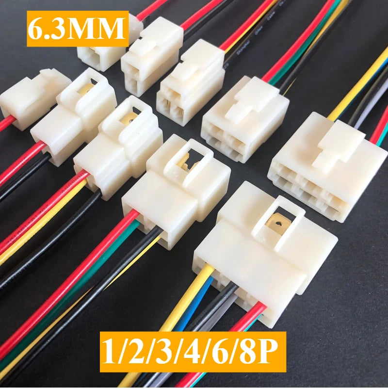 1Set 1/2/3/4/6/8P 6.3mm Automobile Harness Connector 15cm High Current Equipment Cable Male Female Plug Butt Joint 0.75mm2 18AWG