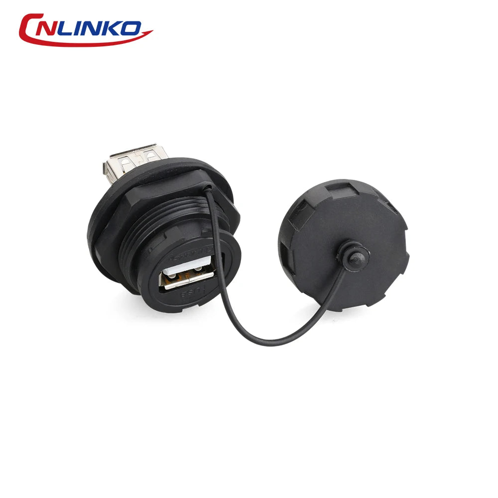 CNLINKO Waterproof USB 2.0/3.0 Connector – Industrial Electrical Receptacle, Data Transfer Female Socket for Harsh Environment